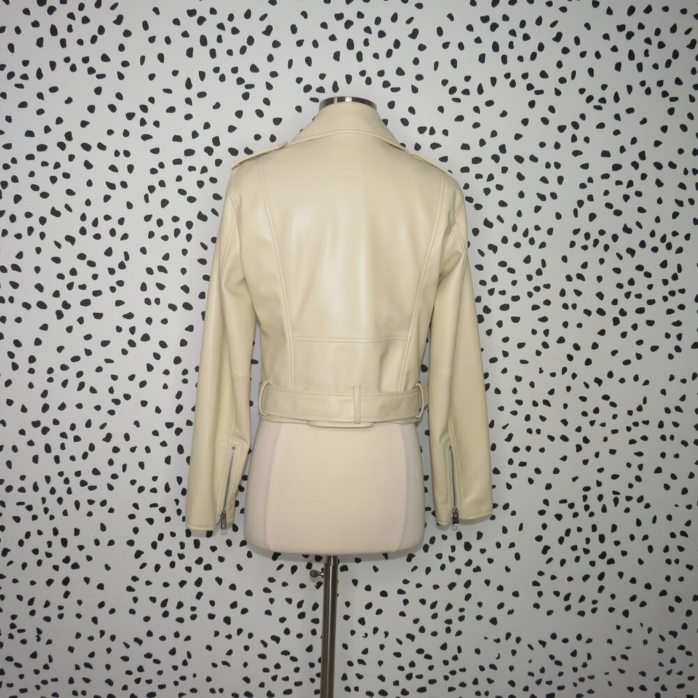 Zara Cream Faux Leather Belted Moto Jacket - Picture 6 of 11